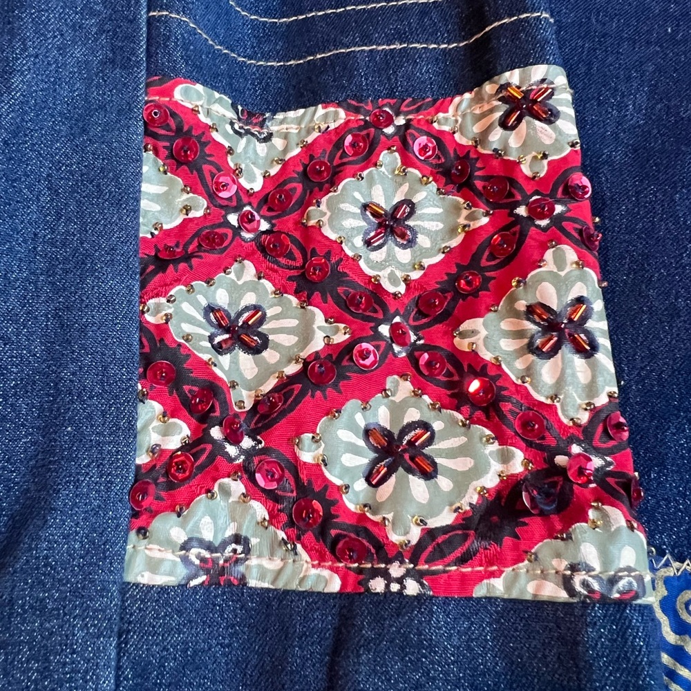 Navy Blue Patchwork Denim Jacket Boho - image 4